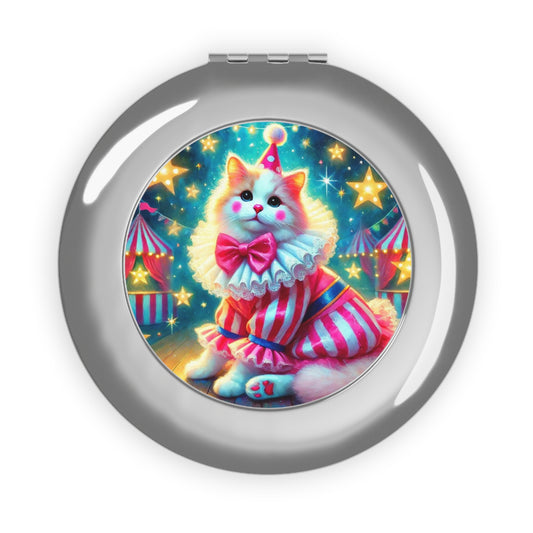 Pink Stripped Cat Clown Circus Fashion - Compact Travel Mirror   