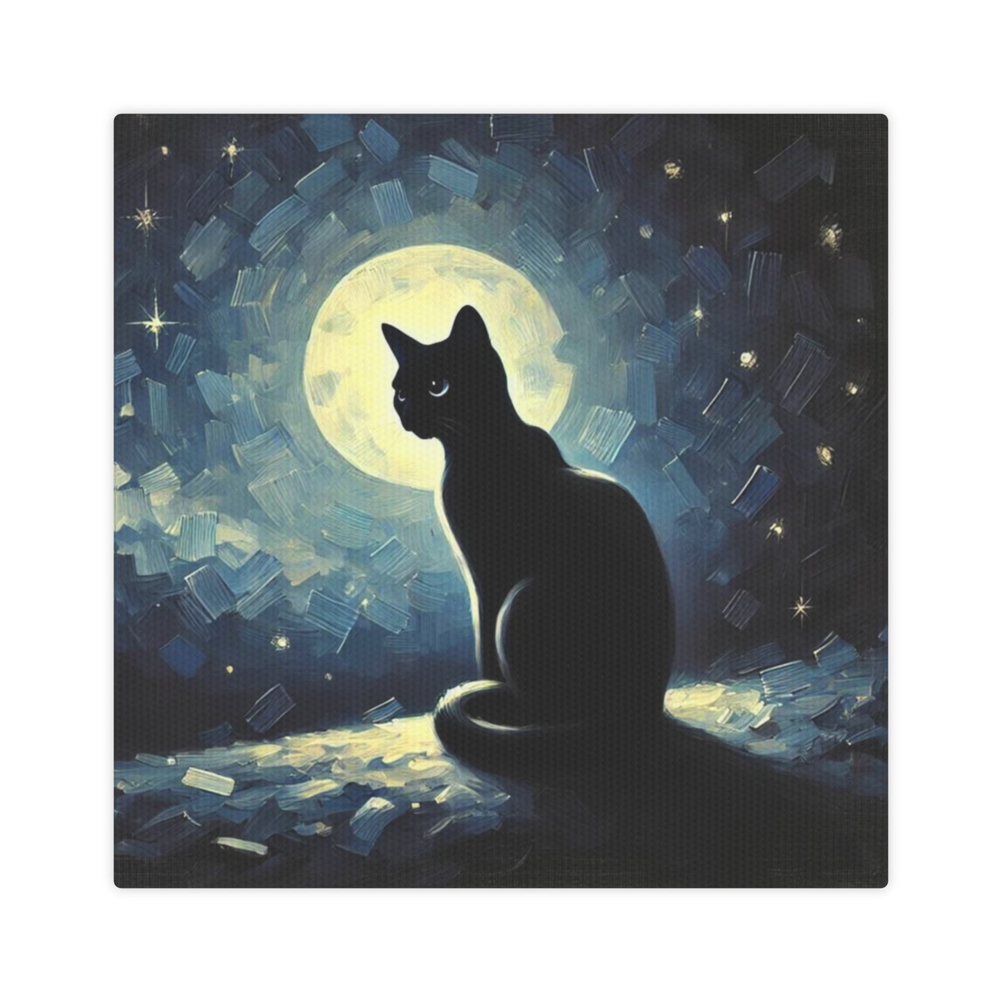 Black Cat - Full Moon  - Cat Lover - Wall Art Decor 8x8   