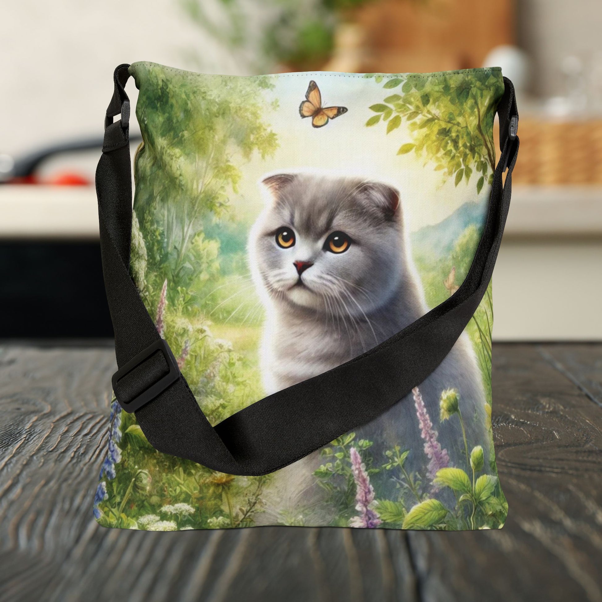 British Fold - Cat Lover - Book Bag  - Adjustable Strap Tote Bag   