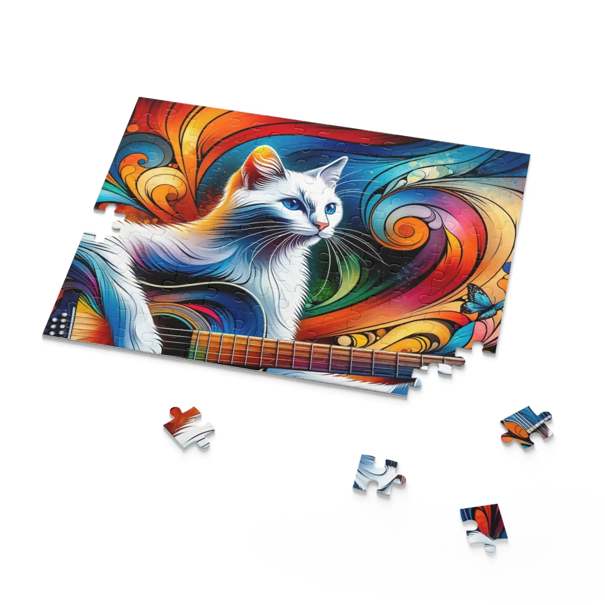 Guitar Cat Rainbow Kaleidoscope  - Cat Lover Jigsaw Puzzle (120, 252, 500-Piece) - Montecore PawPrints