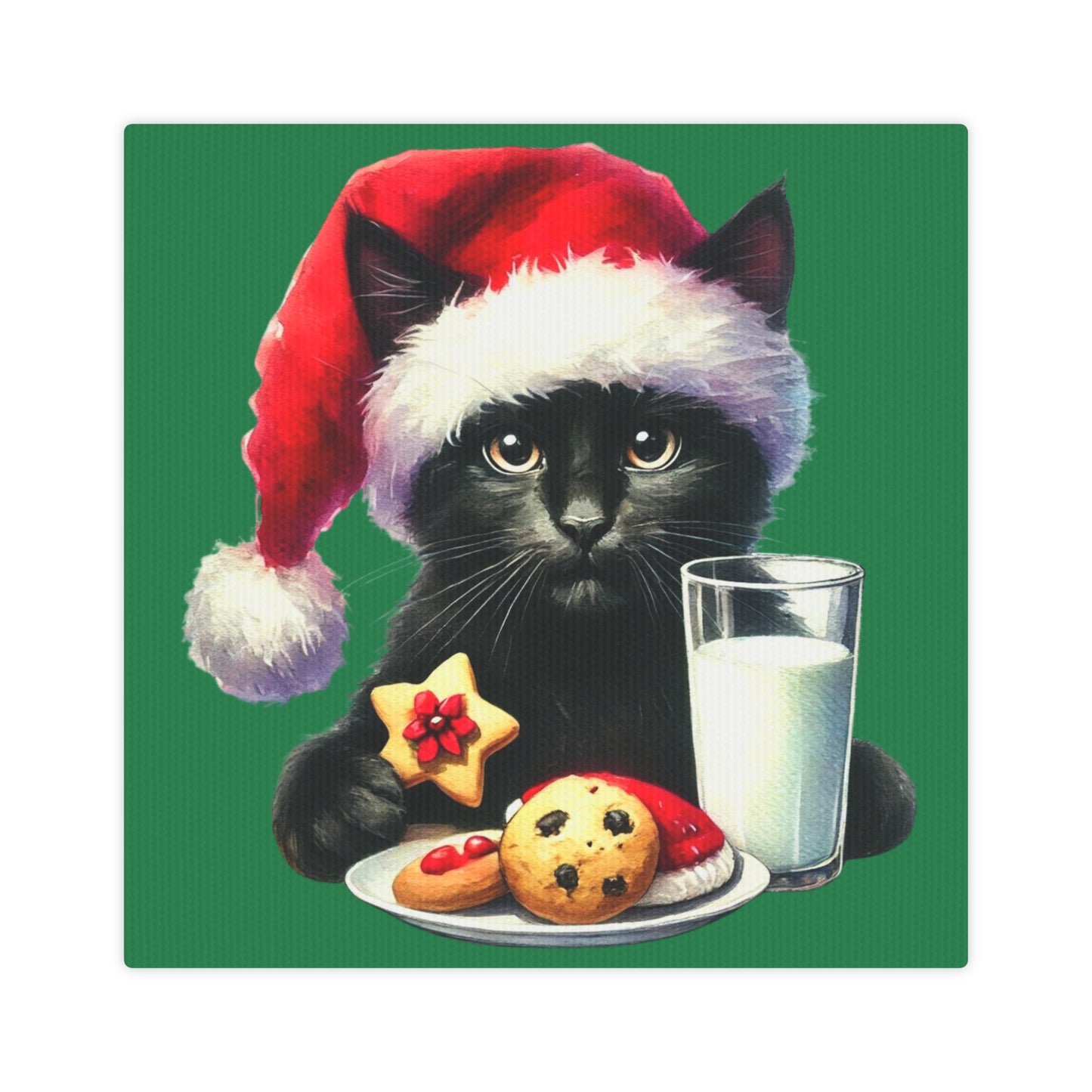 Santa Hat and Cookies - Black Cat Lover - Christmas Wall Art Decor   