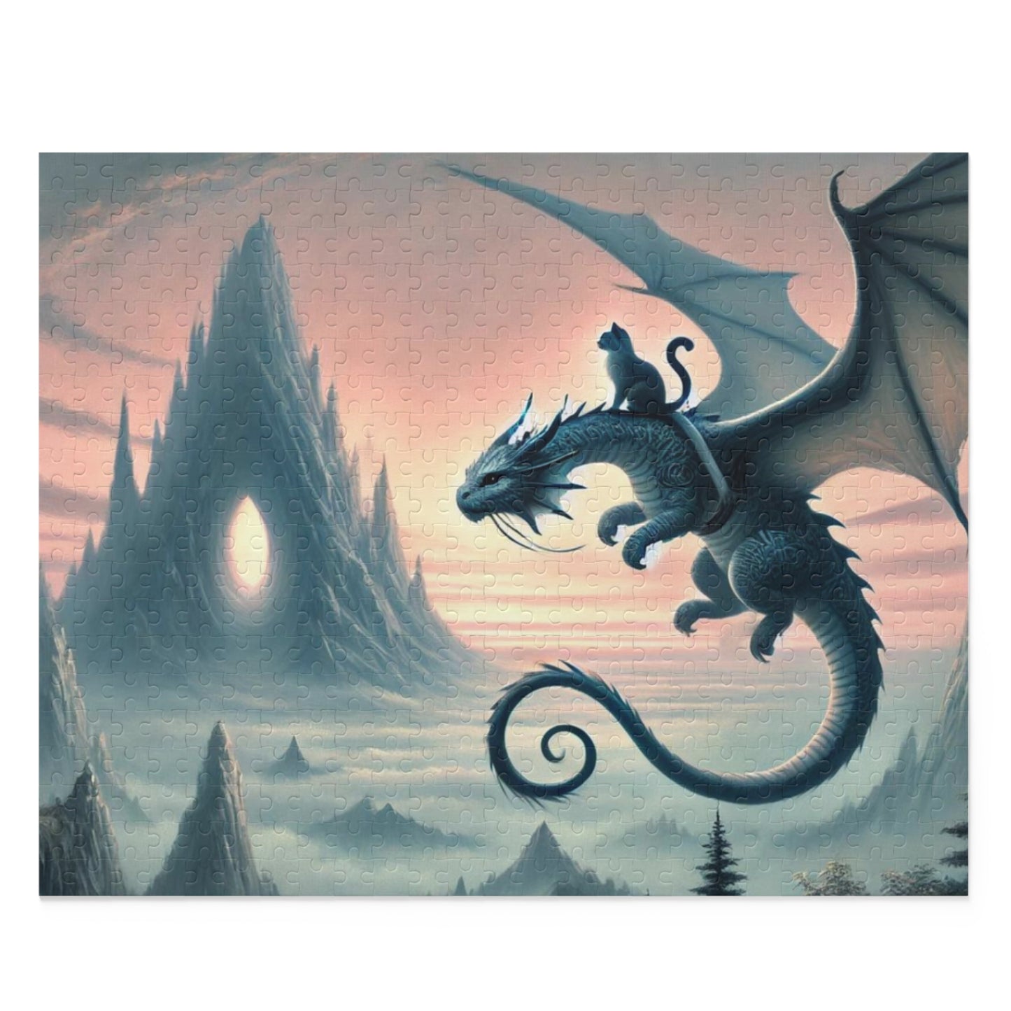 Fantasy Dragon Cave Hunter and Cat Puzzle - Gift 120, 252, or 500 -piece options   