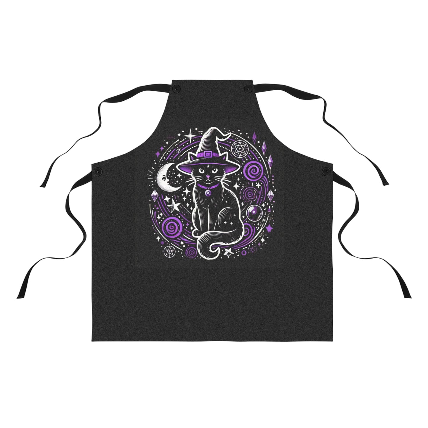 Halloween Cat Witch - Black and Purple Apron   