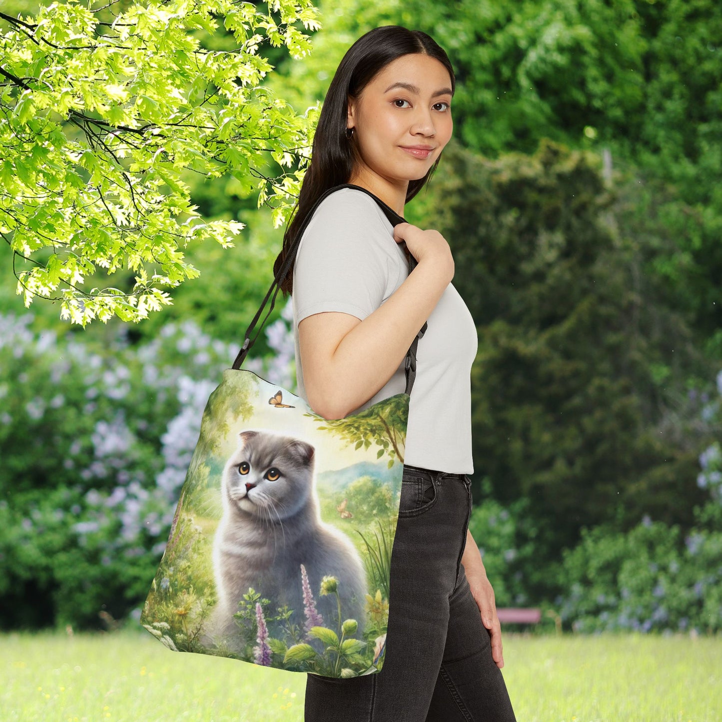 British Fold - Cat Lover - Book Bag  - Adjustable Strap Tote Bag   