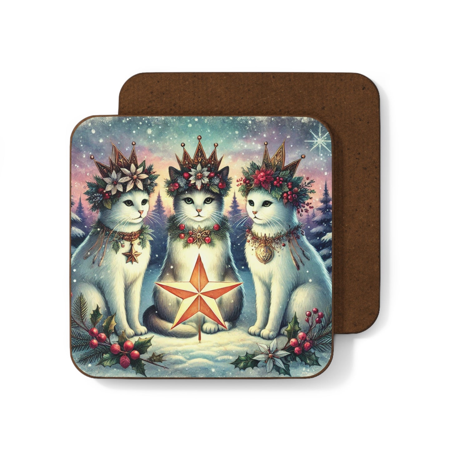 Winter Solstice - Cat lover - Hardboard Back Coaster   