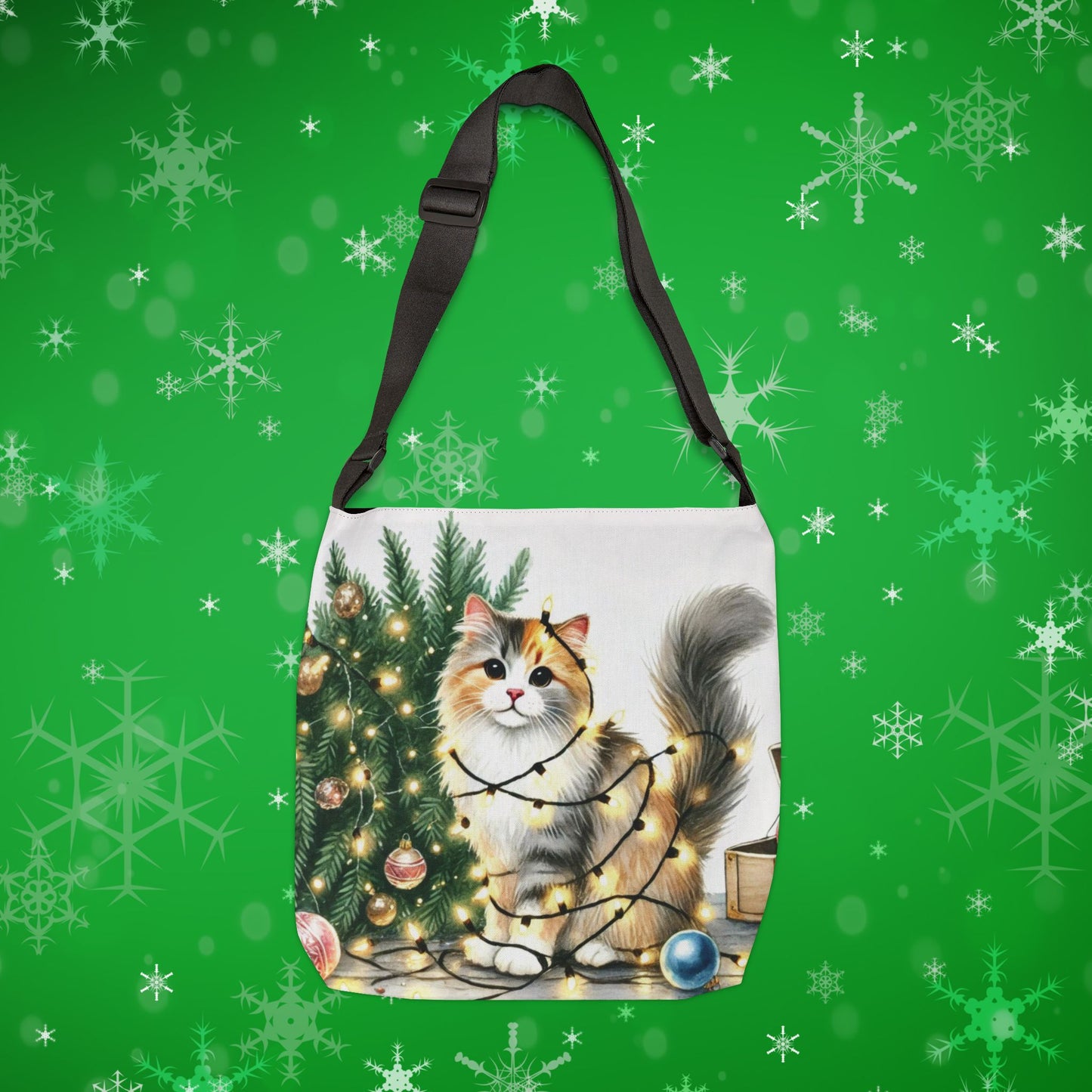 Kitty Christmas Lights - Cat Lover - Adjustable Strap Tote Bag   