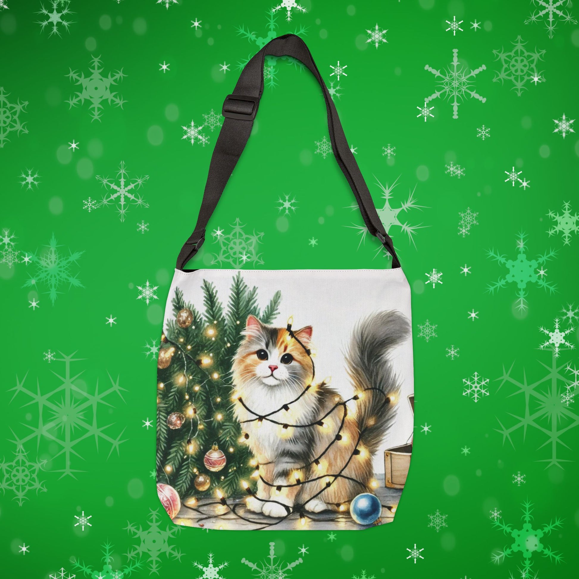 Kitty Christmas Lights - Cat Lover - Adjustable Strap Tote Bag   