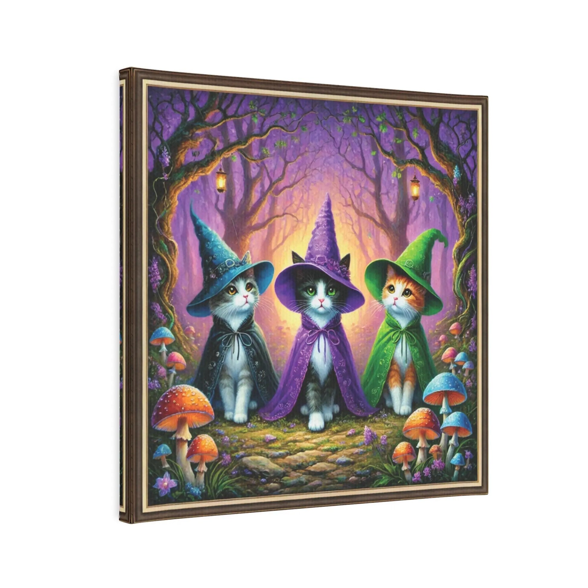 Halloween Decor - Three Cat Witches - Cat Lover  - Wall Art Decor 8x8   