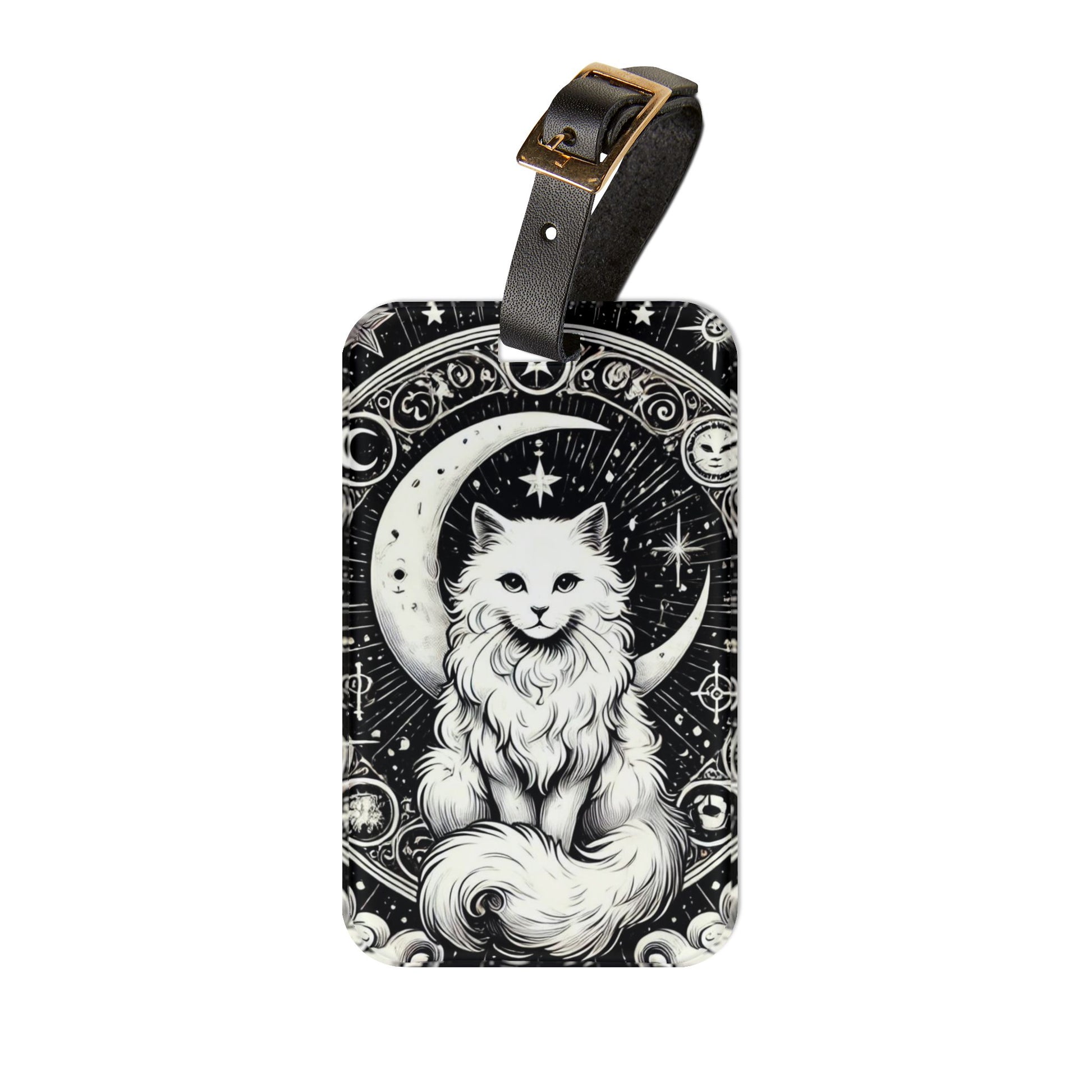 Celestial Tarot Moon - White Cat - Luggage Tag - Travel Gift   