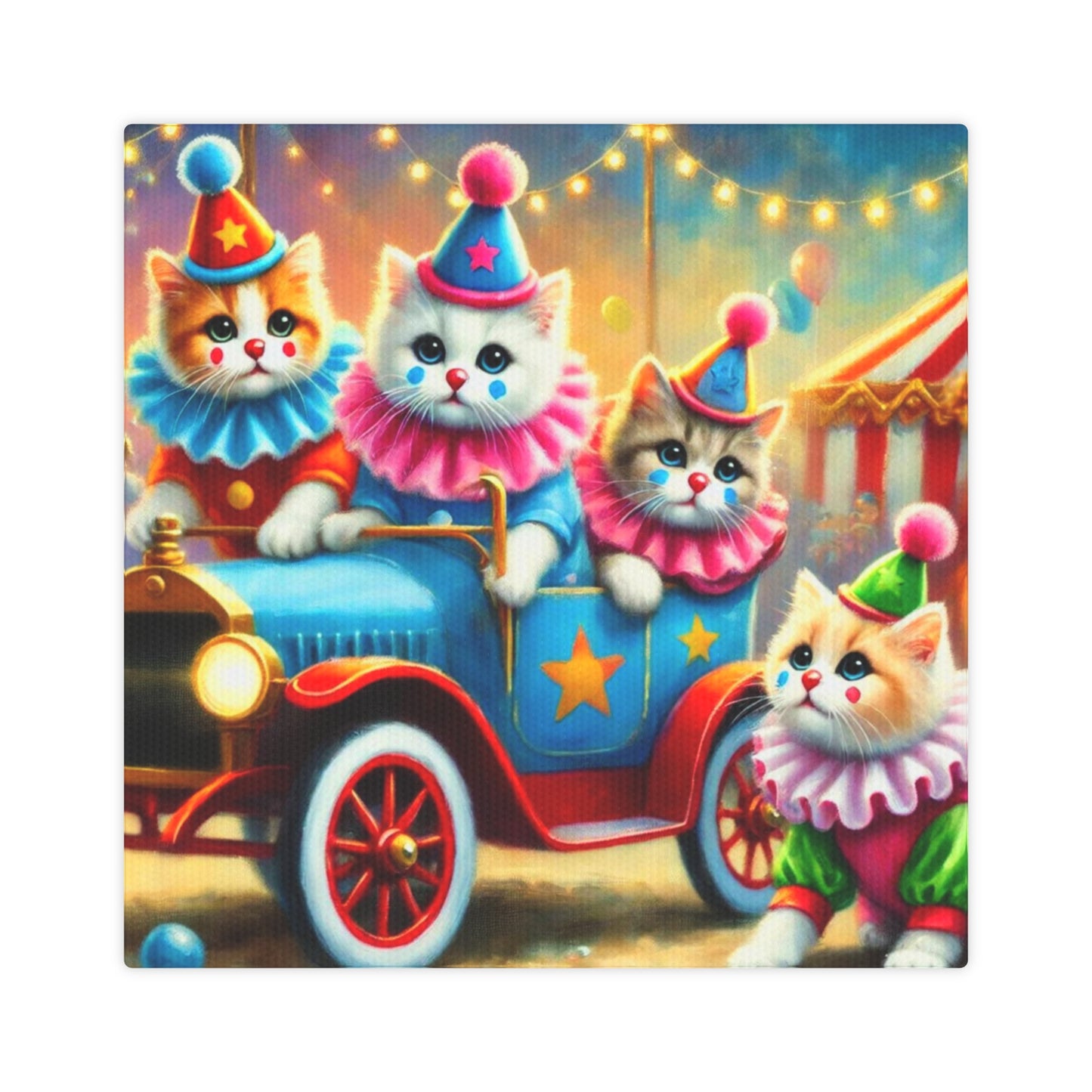 Cat Circus Clown Car - Wall Art Decor 8x8   