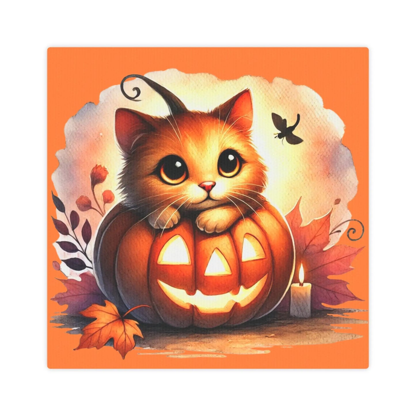 Kitten Jack-O-Lantern - Cat Lover - Wall Art Decor 8x8   