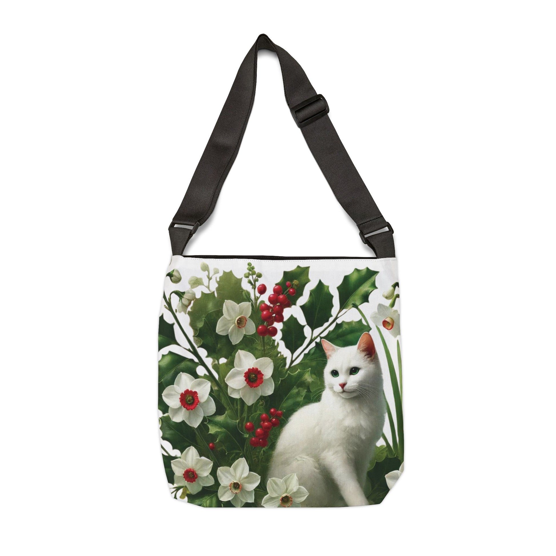 December Birth Flower - Cat Lover - Adjustable Strap Tote Bag   