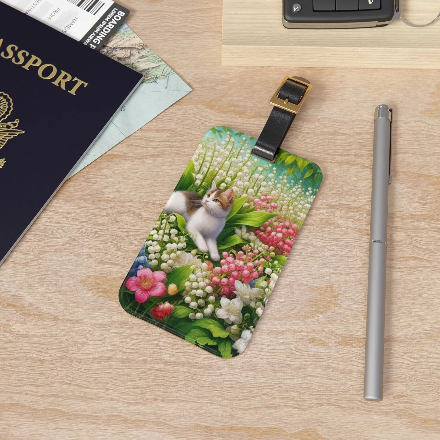 May Birth Flower - Lily of the Valley and Hawthorn - Cat Lover - Luggage Tag - Montecore PawPrints