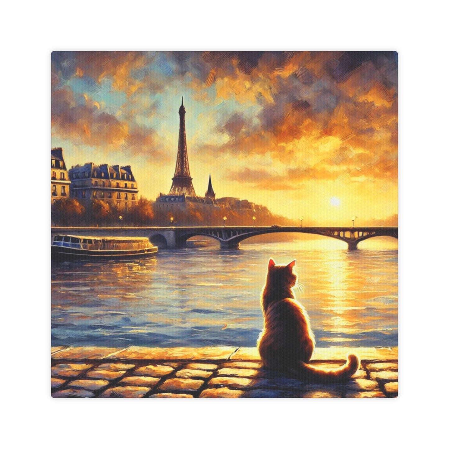 Paris River Sunset - Cat Lover - Wall Art Decor   