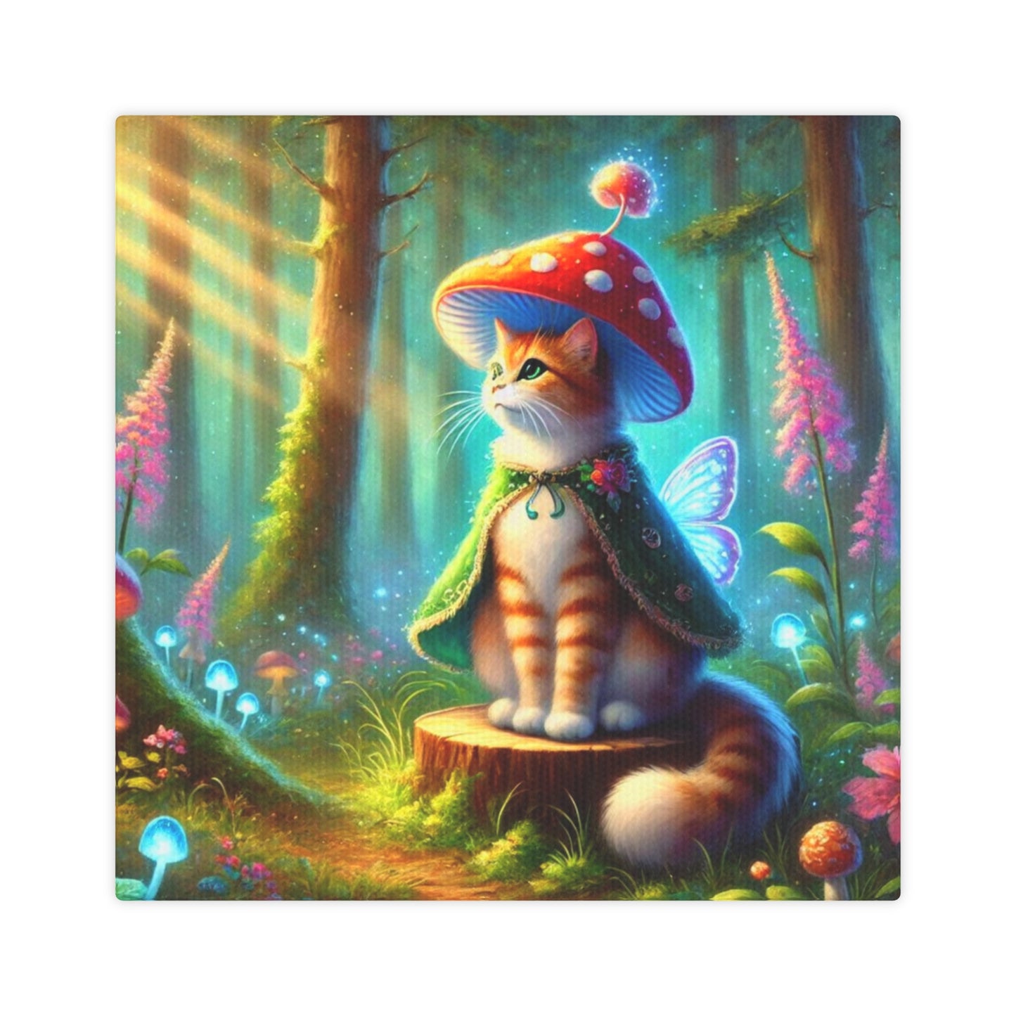 Mushroom Magic - Orange Cat Fairy - Wall Art Decor   