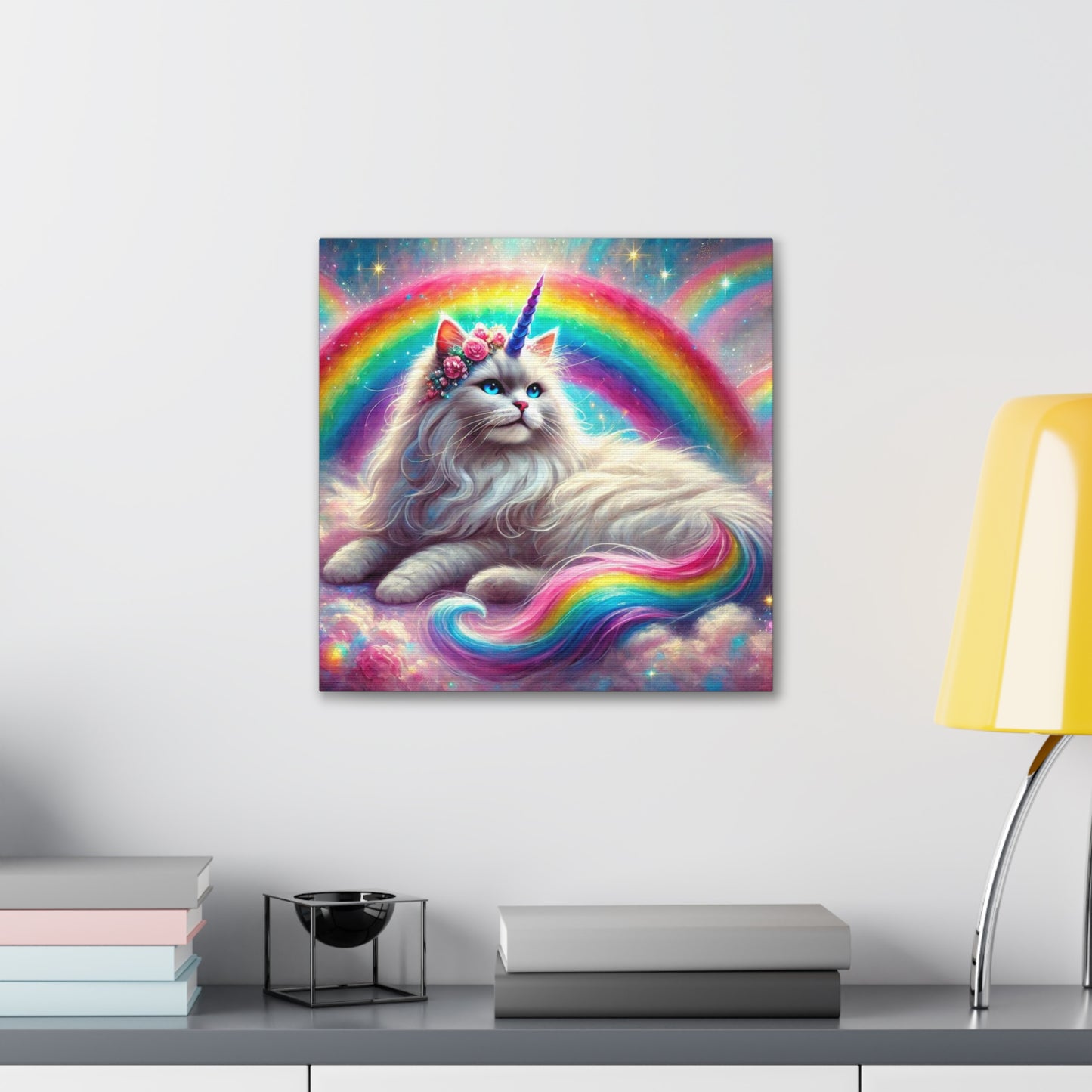 Magical Caticorn - Cat Unicorn - Rainbow Decor - Canvas Gallery Wraps - 3 Sizes   