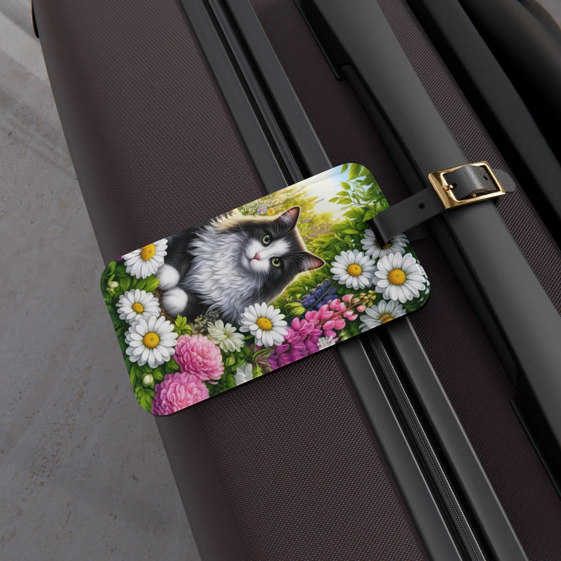 April Birth Flower - Daisy and Sweet Pea - Cat Lover - Luggage Tag - Montecore PawPrints