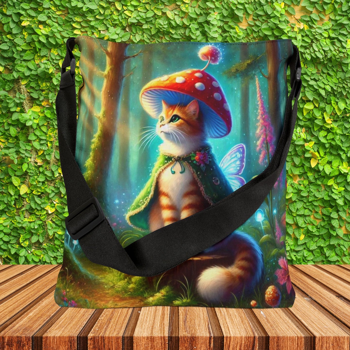 Magic Mushroom - Orange Cat Fairy - Adjustable Tote Bag   