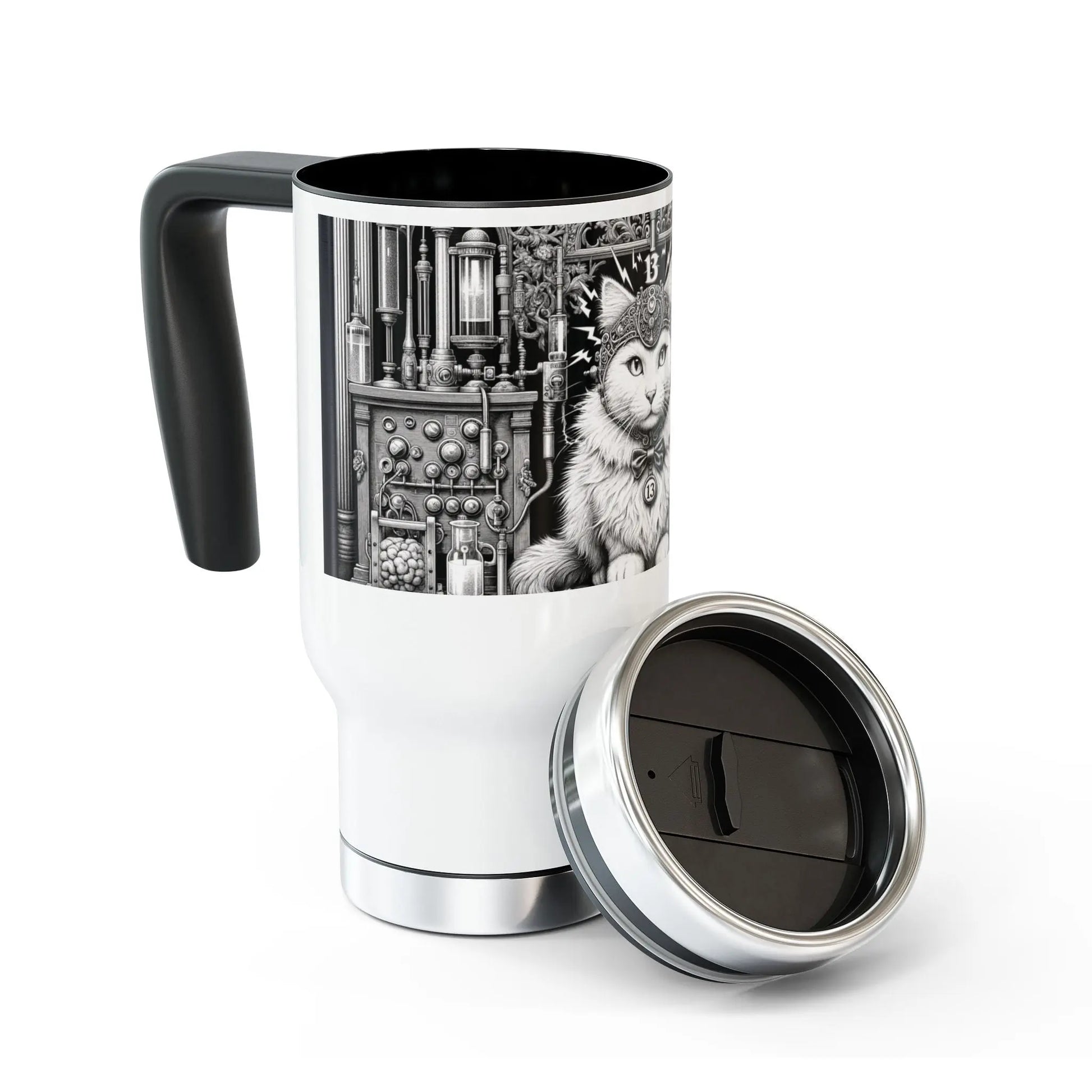 Tortured Poet - Cat Lover -Stainless Steel Travel Mug with Handle, 14oz   