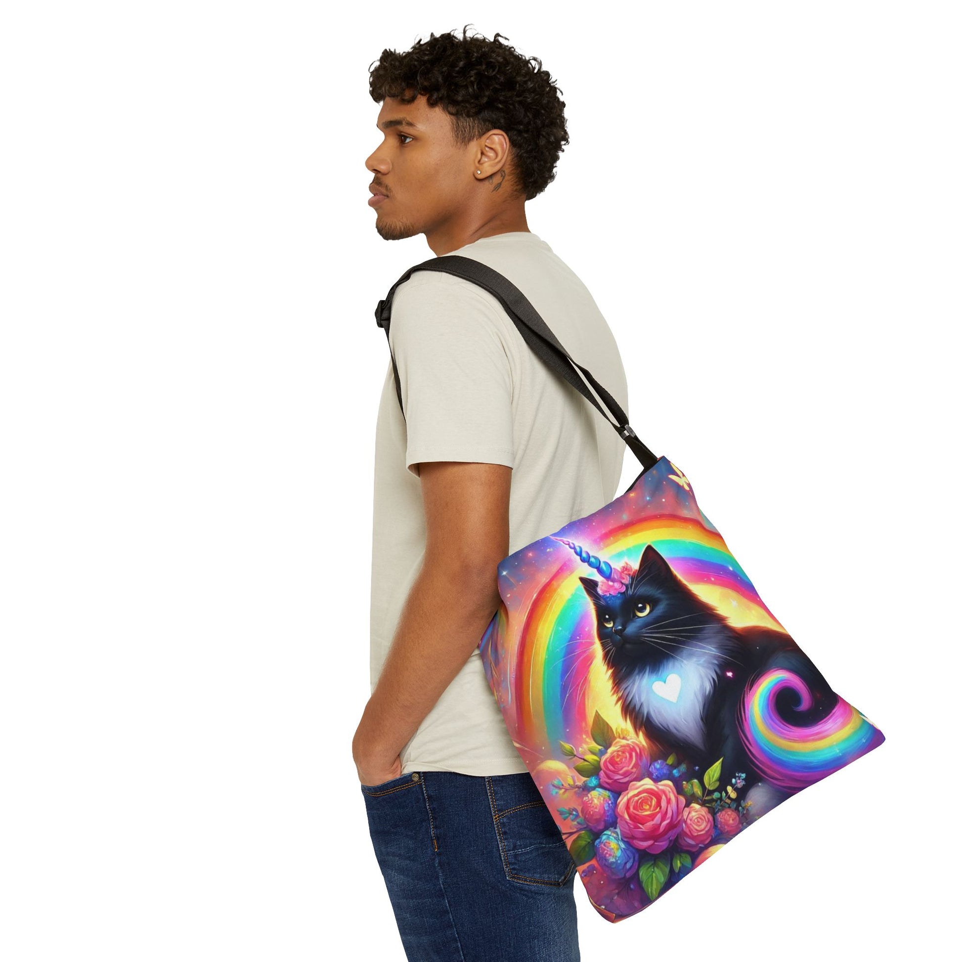 Pink Dreams Caticorn - Cat Unicorn Rainbow Bag - Adjustable Tote Bag (AOP)   