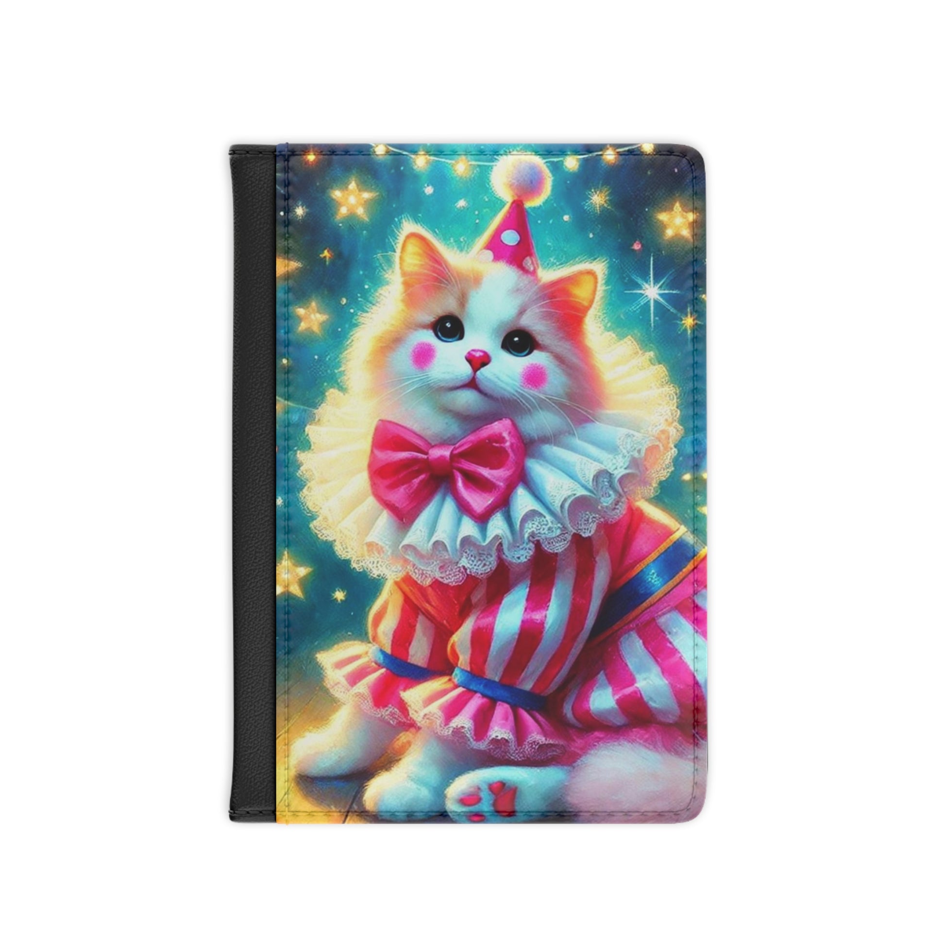 Circus Pink Stripped Cat Clown - Passport Cover - Travel Wallet   