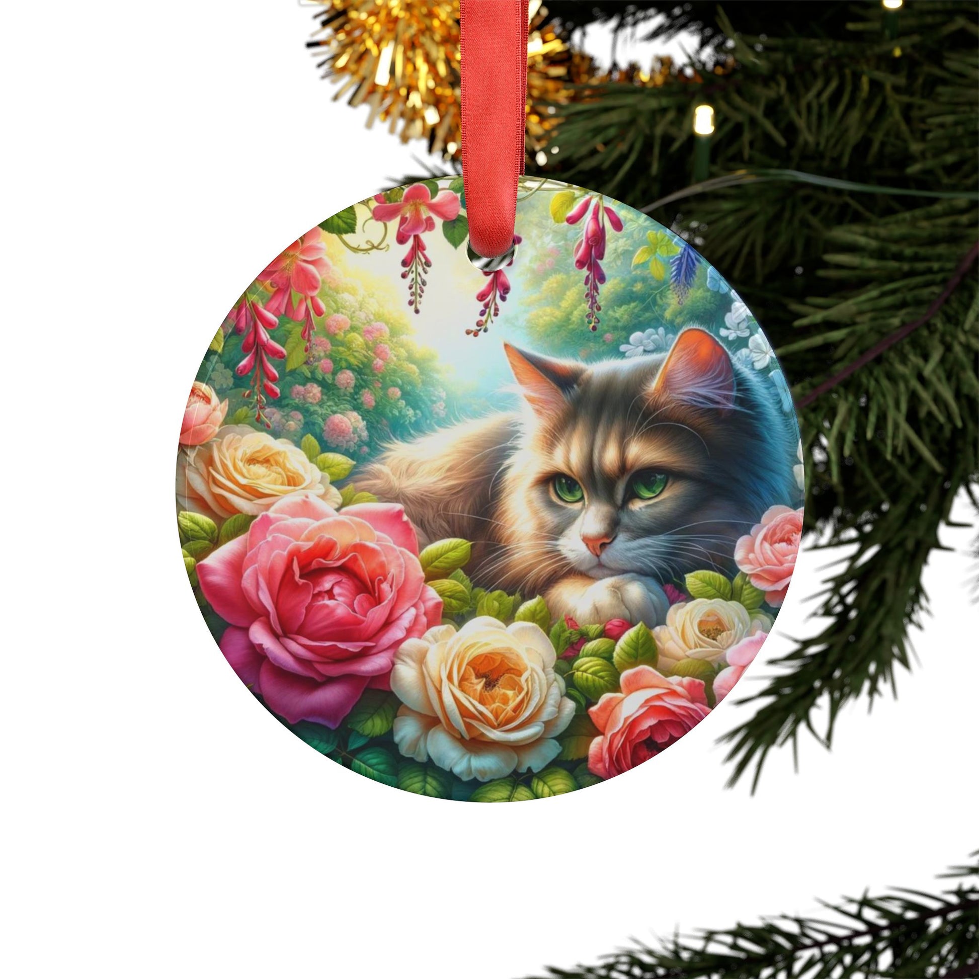 June Birth Flower - Cat Lover - Ornament   