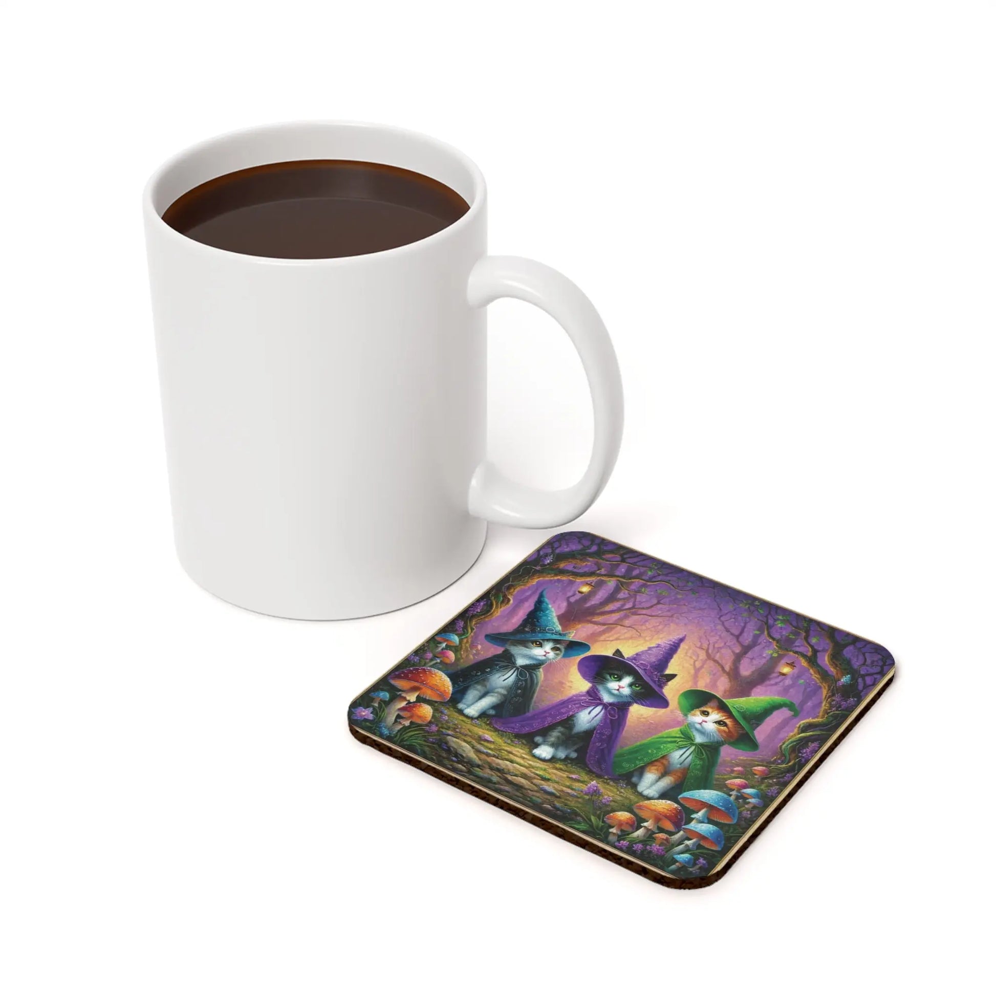 Halloween Decor - Cat Witches - High Gloss Drink Coaster   