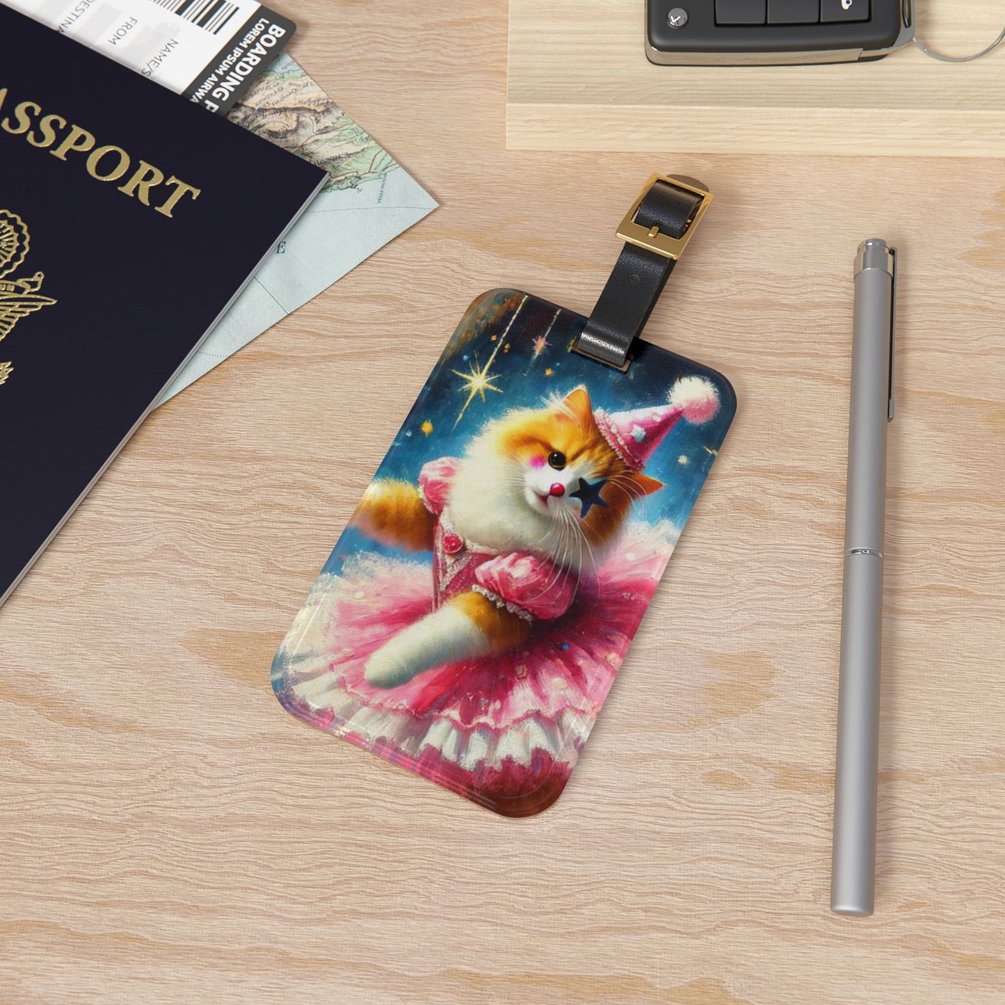 Pink Cat Clown - Circus - Luggage Tag - Travel Gift   