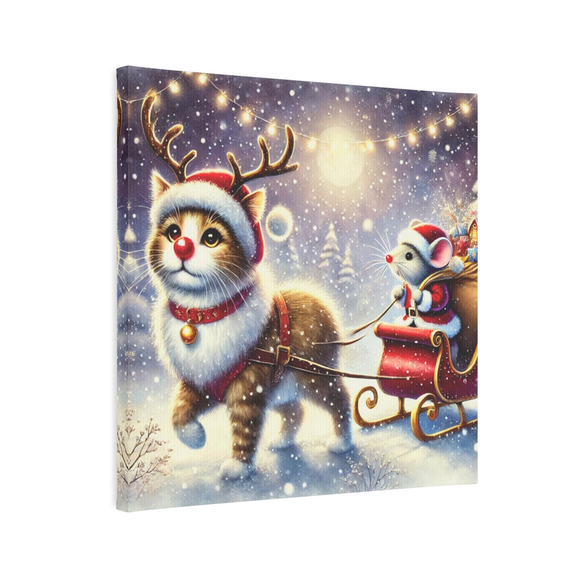 Cat Rudolph - Santa Mouse  - Cat Lover - Holiday Decor - Wall Art Decor 8x8   