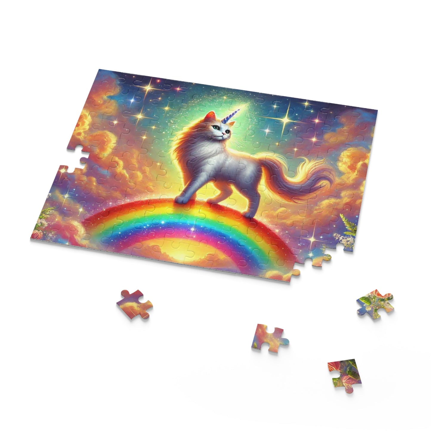 Magic Rainbow Bridge Caticorn Puzzle - Cat Unicorn Gift 120, 252, or 500 -piece options   