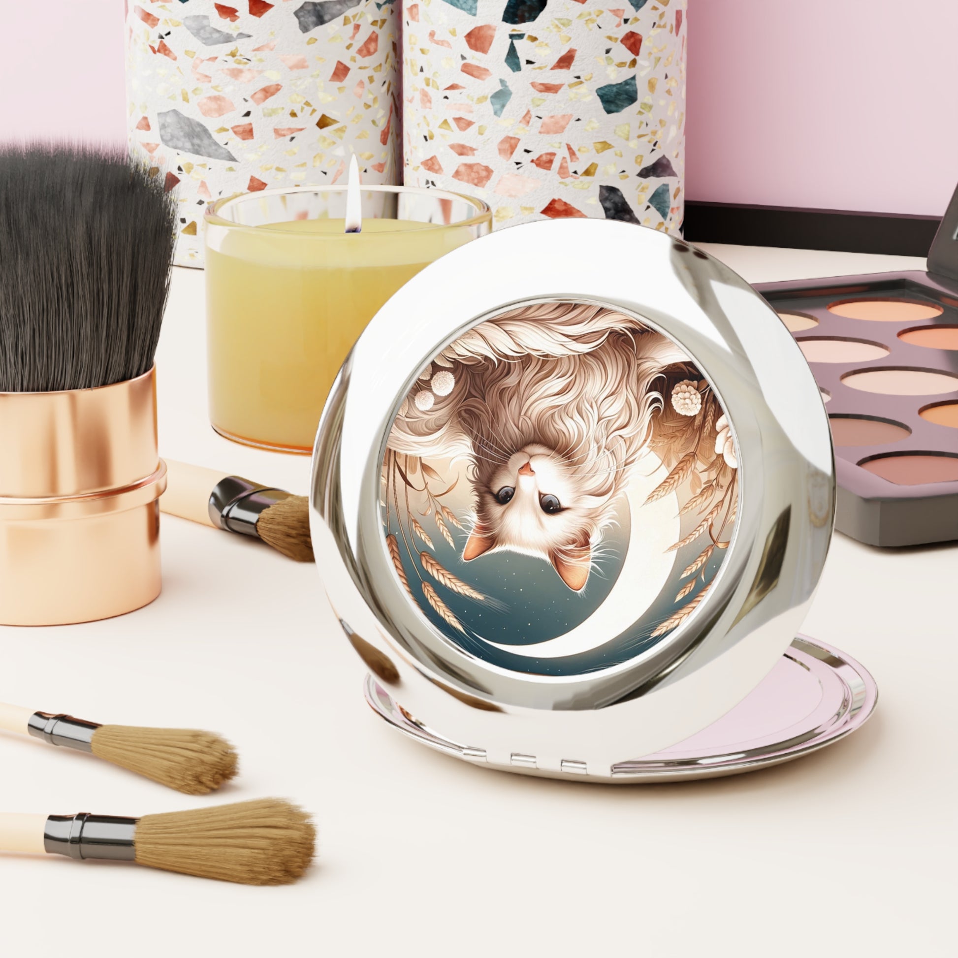 Celestial White Cat - Compact Travel Mirror   