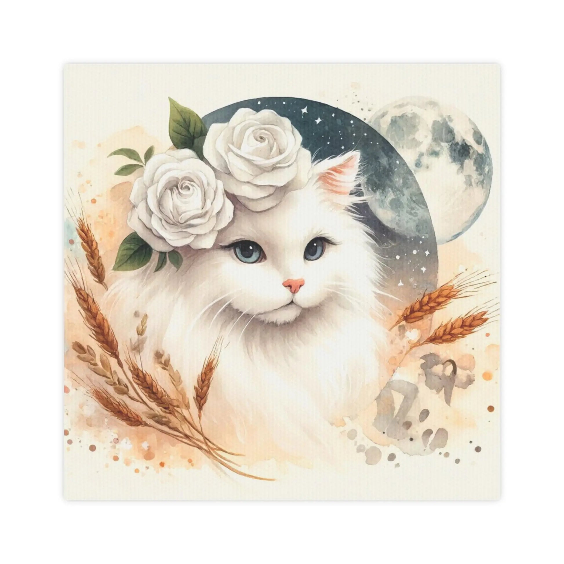 Celestial White Cat  - Vigo  - Wall Art Decor 8x8   