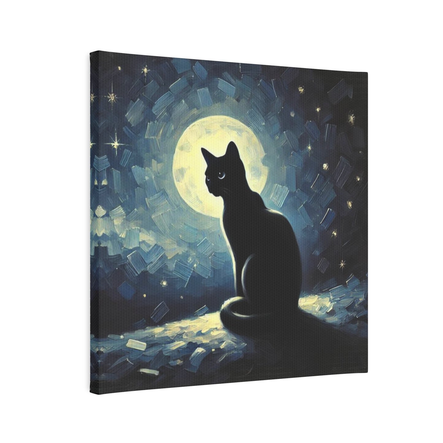 Black Cat - Full Moon  - Cat Lover - Wall Art Decor 8x8   