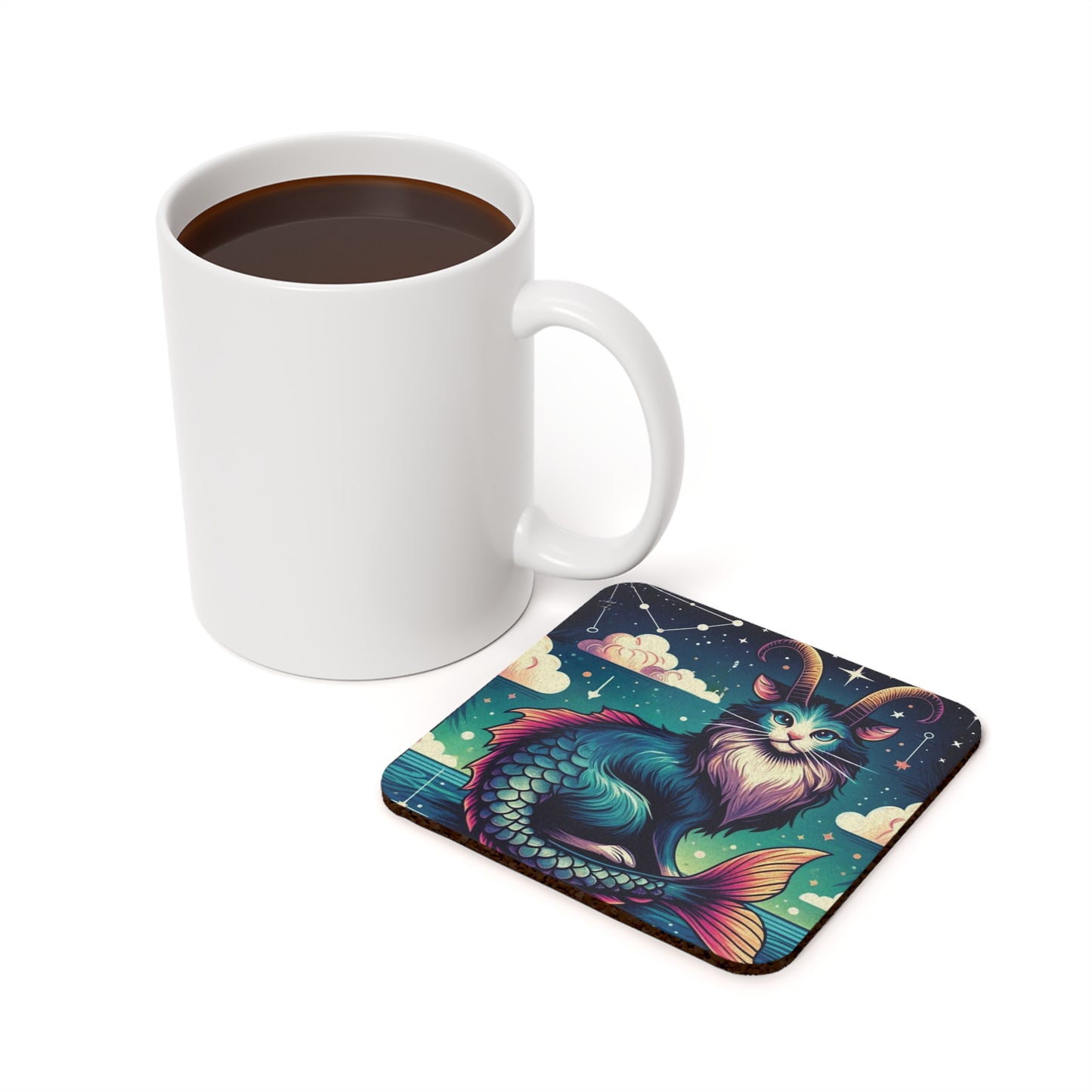 Capricorn - Cat Sea Goat - High Gloss Drink Coaster   