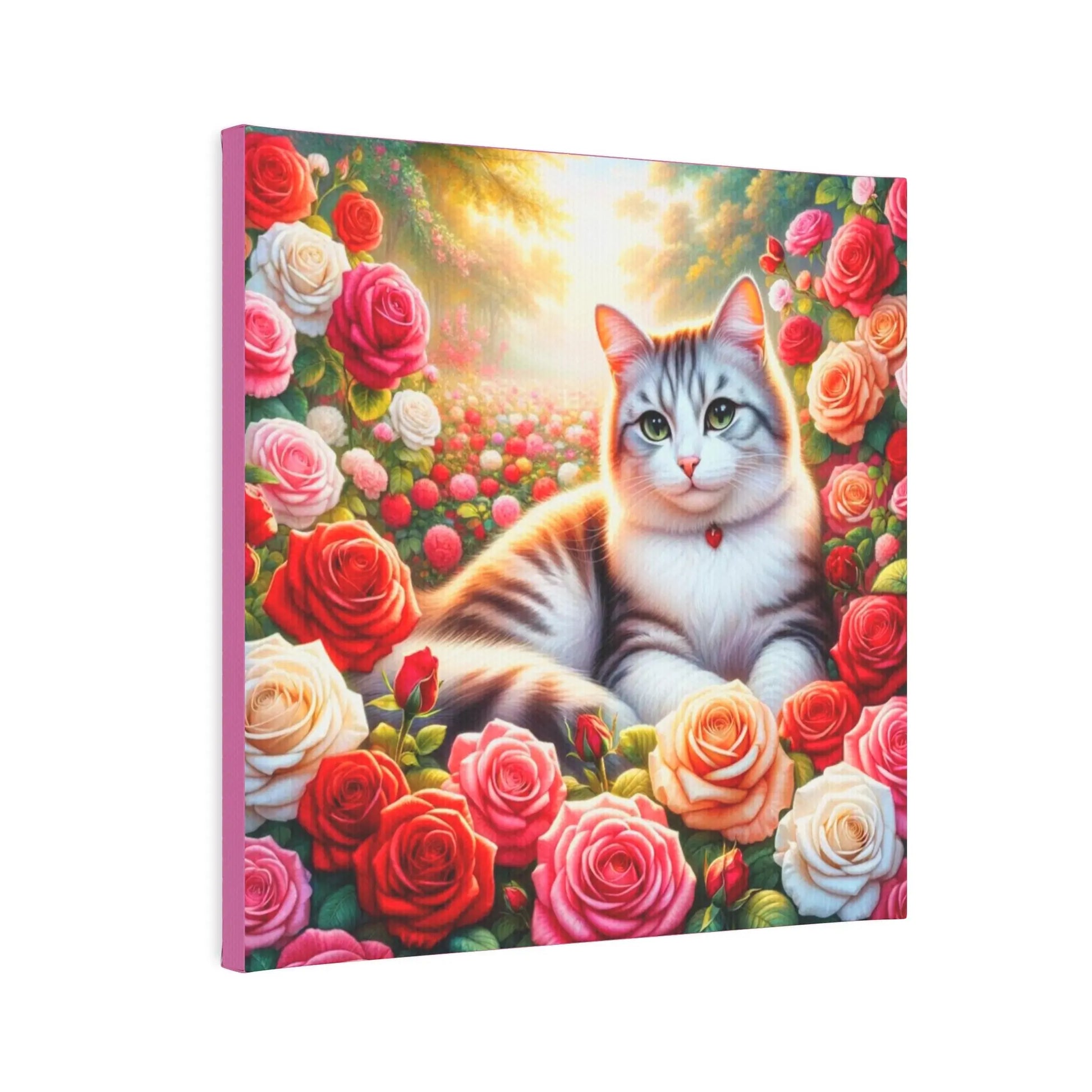 June Birthday Roses Cat Lover - Wall Art Decor - 8x8 Canvas Tile Print - Montecore PawPrints