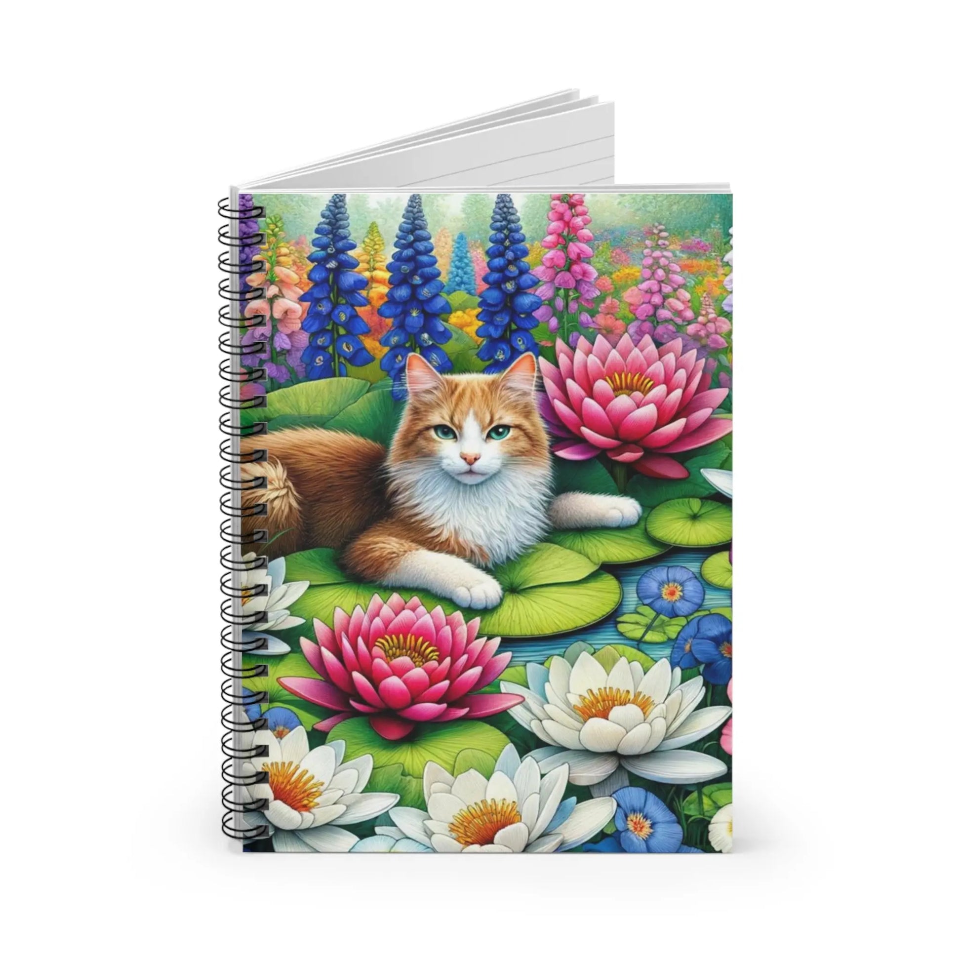 July Birthday Flower - Cat Lover - Spiral Notebook - Ruled Line - Montecore PawPrints