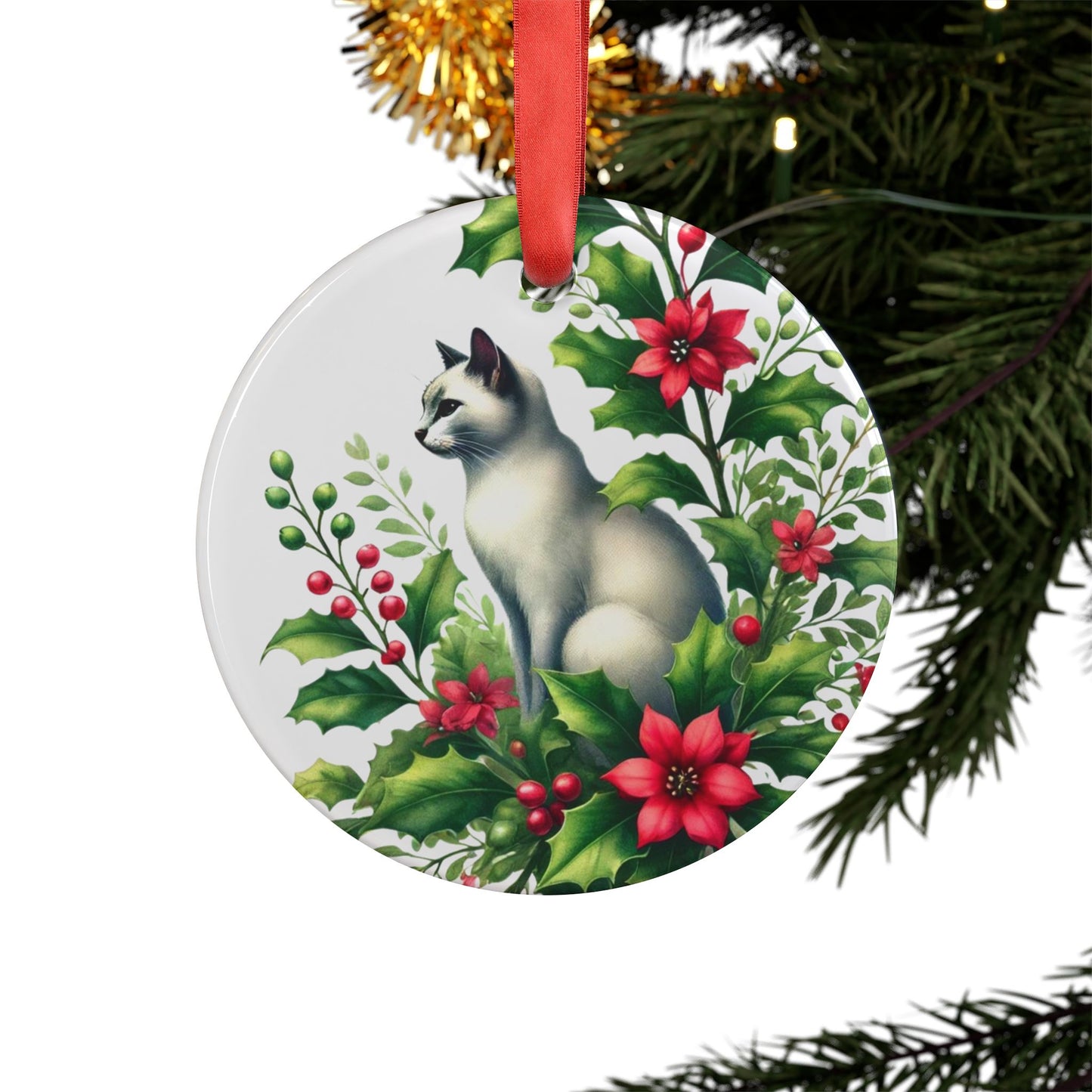 December Birth Flower - Cat Lover - Ornament   