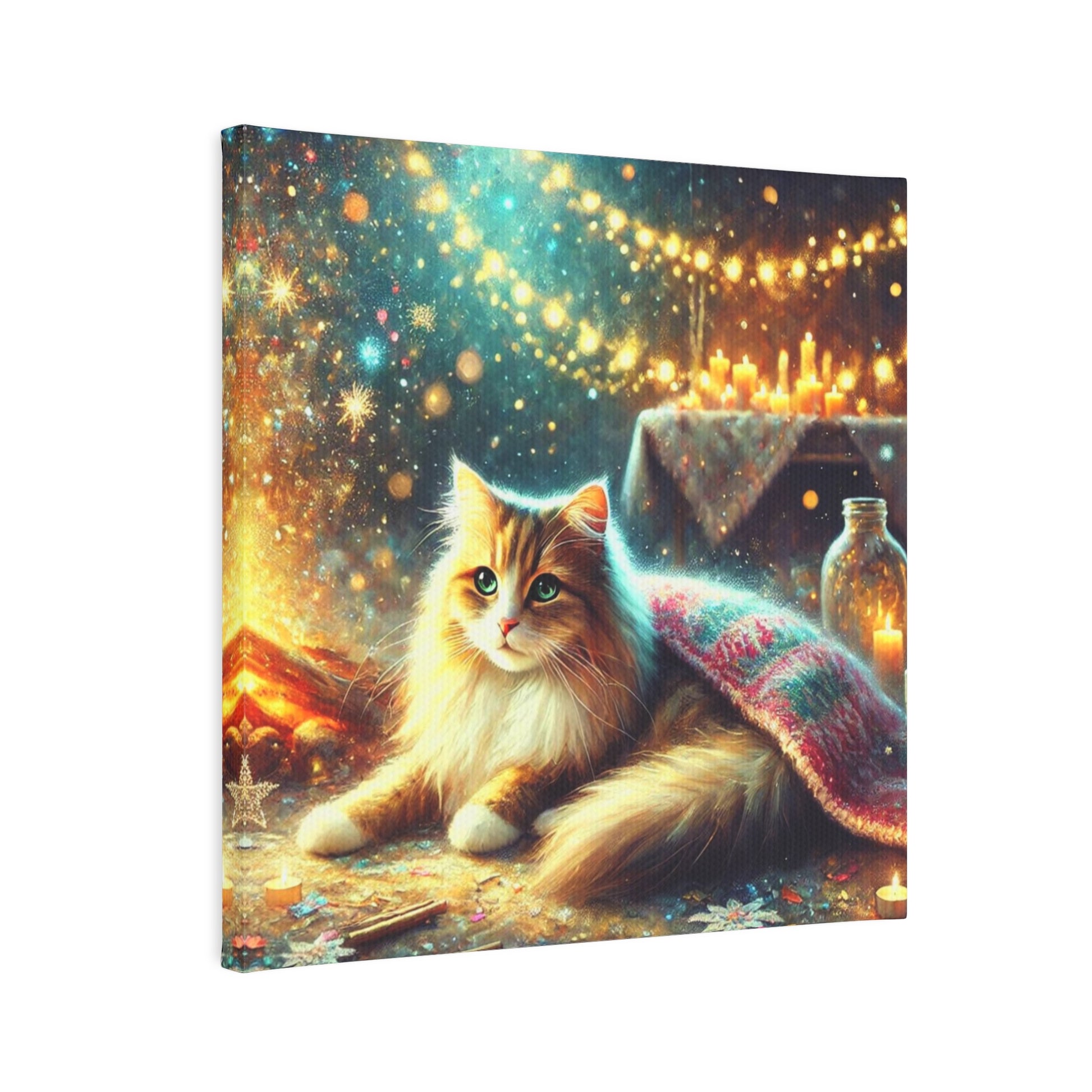 Winter Warmth by the Fire - Cat Lover - Wall Art Decor 8x8   