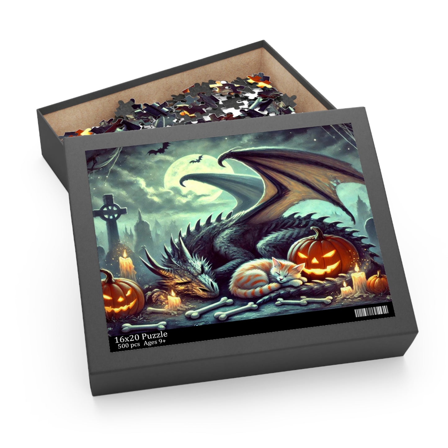 Fantasy Dragon and Cat Halloween Puzzle - Gift 120, 252, or 500 -piece options   