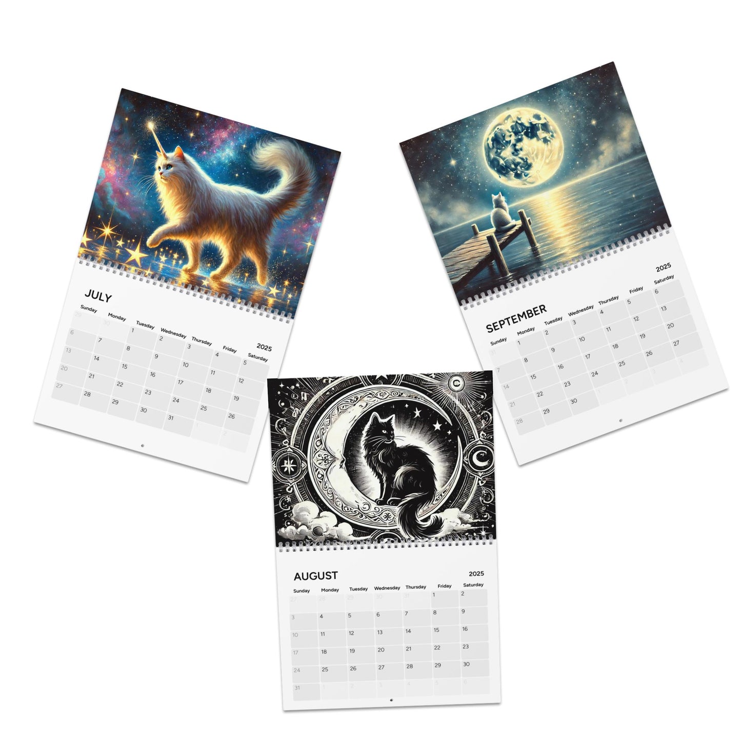 Celestial Cats in the Sky - Sun Moon and Stars - Calendar (2025)   