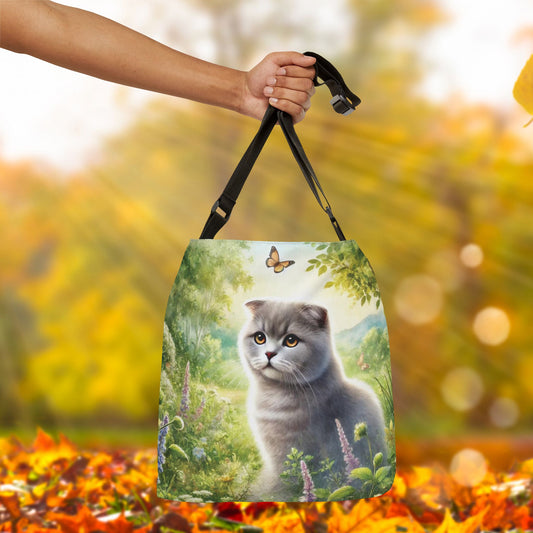 British Fold - Cat Lover - Book Bag  - Adjustable Strap Tote Bag   