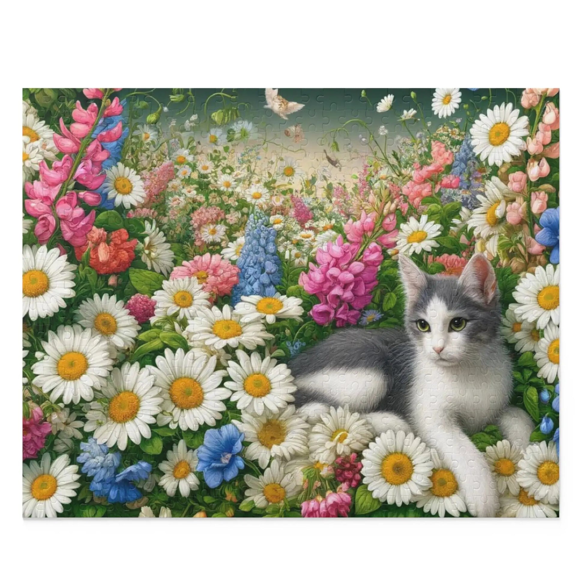 April Birth Flower Puzzle - Daisy & Sweet Pea - Cat Lover Gift - 120- 252- or 500-Piece - Montecore PawPrints