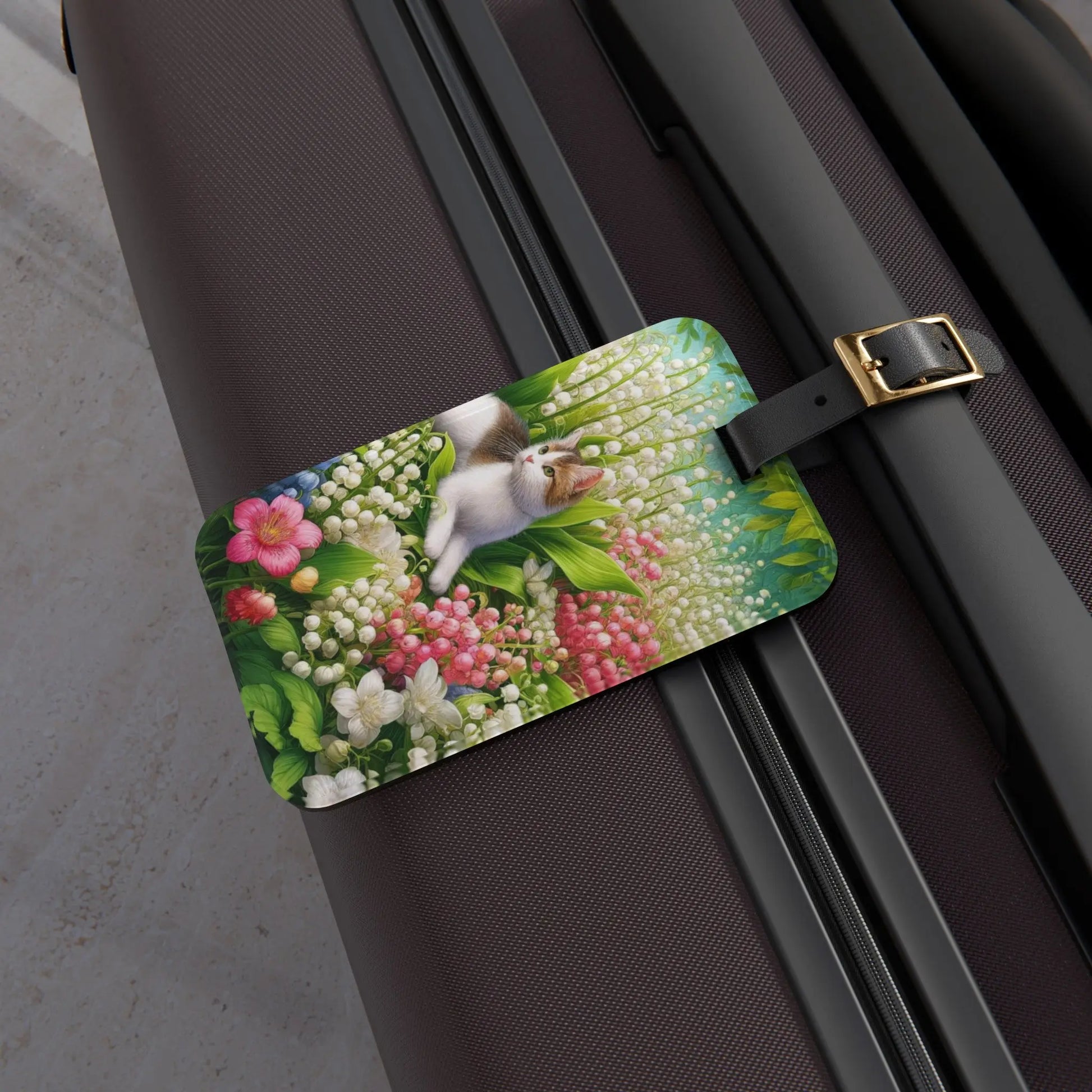 May Birth Flower - Lily of the Valley and Hawthorn - Cat Lover - Luggage Tag - Montecore PawPrints