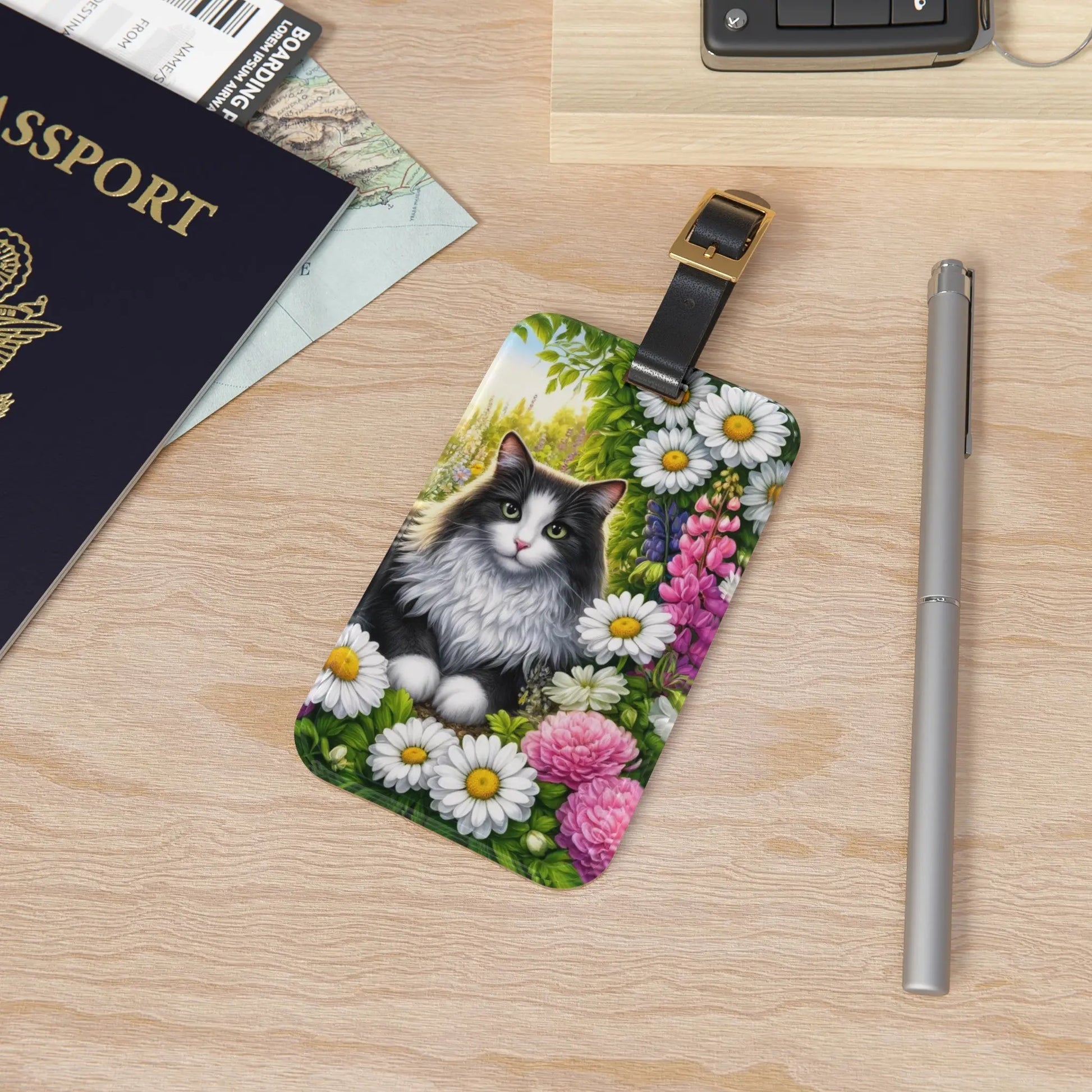 April Birth Flower - Daisy and Sweet Pea - Cat Lover - Luggage Tag - Montecore PawPrints