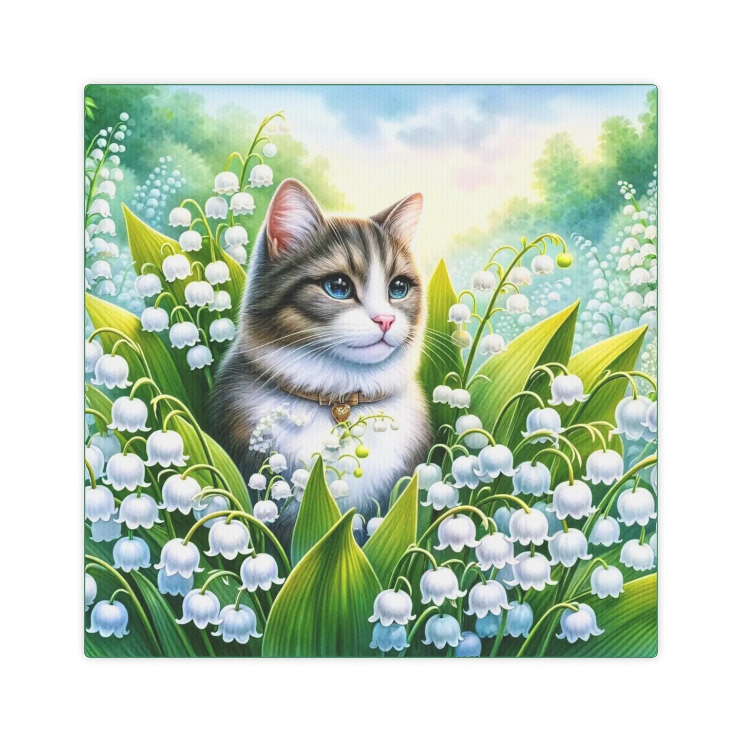 May Birthday Lilly of the Valley Cat Lover Wall Art Decor - Great Birthday Gift - 8x8 Canvas Tile Print - Montecore PawPrints