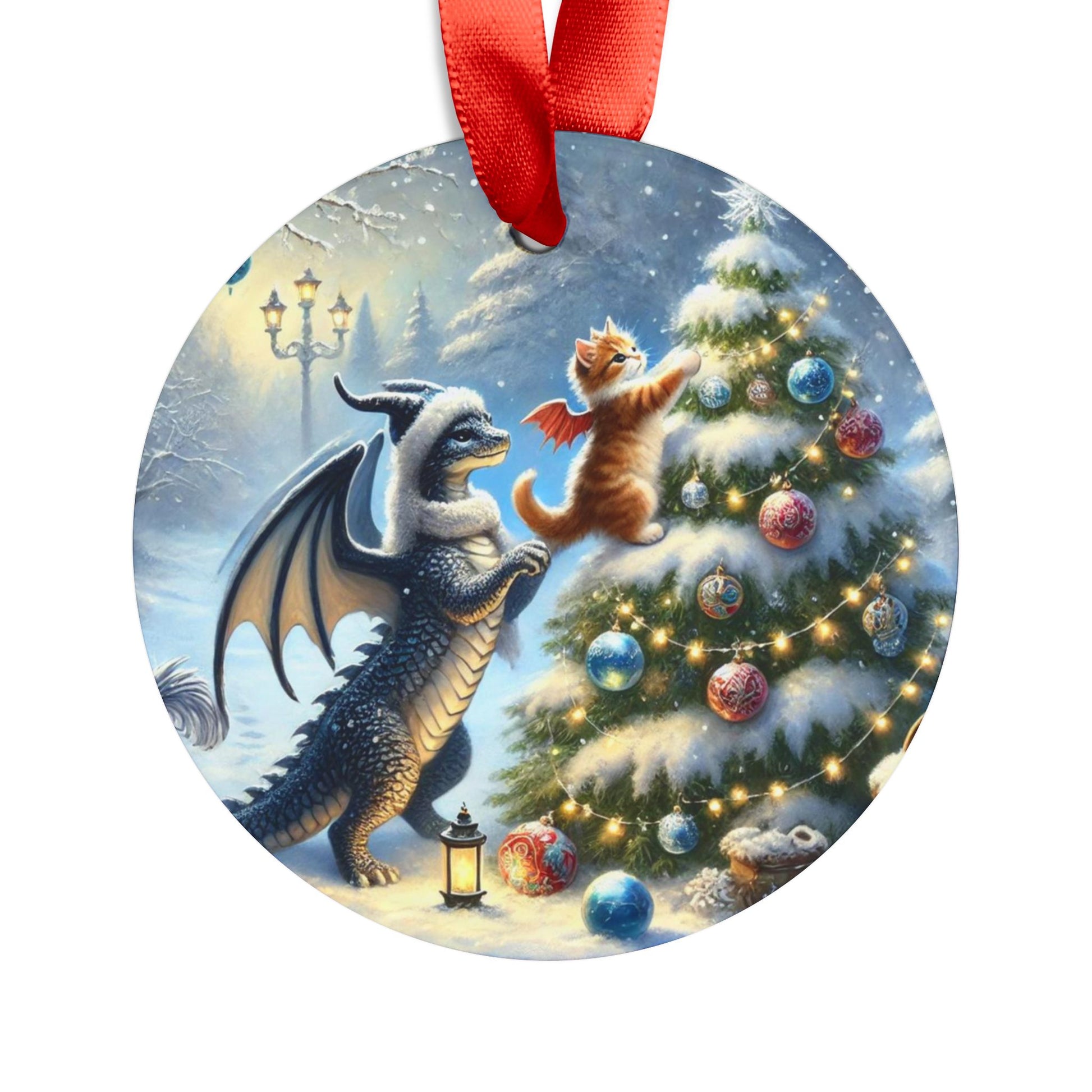 Fantasy Christmas Dragon - Cat Lover Acrylic Ornament with Ribbon   