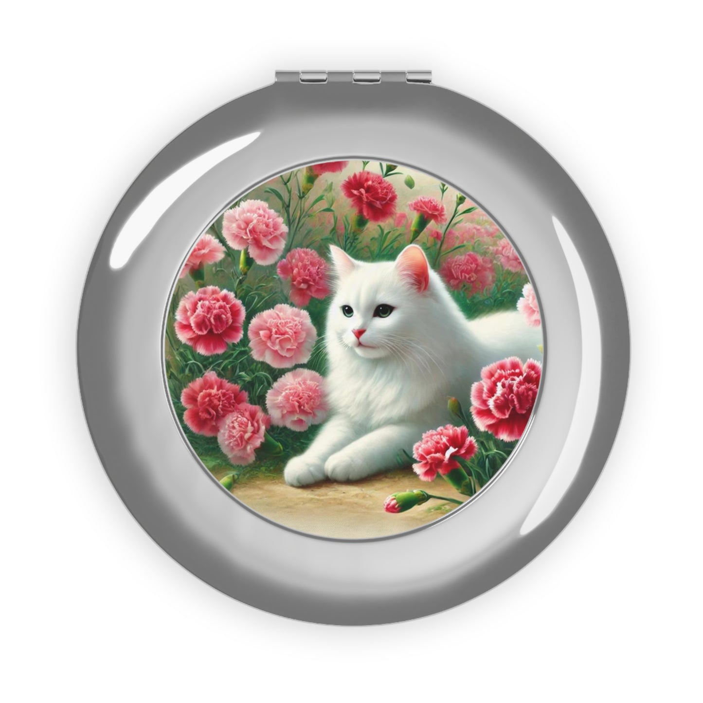 January Birth Flower - Cat Lover - Compact Travel Mirror   