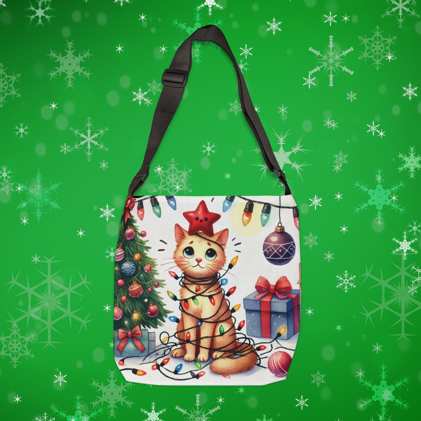 Cat Holiday Helper - Adjustable Strap Tote Bag   