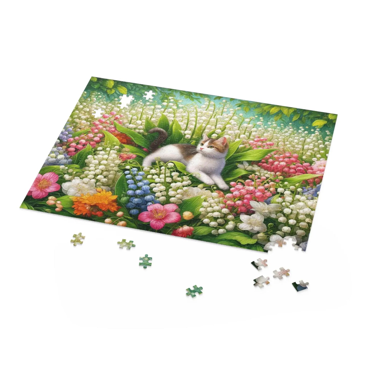 May Birth Flower Puzzle - Lily of the Valley & Hawthorn -  Cat Lover Gift - 120- 252- or 500-Piece - Montecore PawPrints