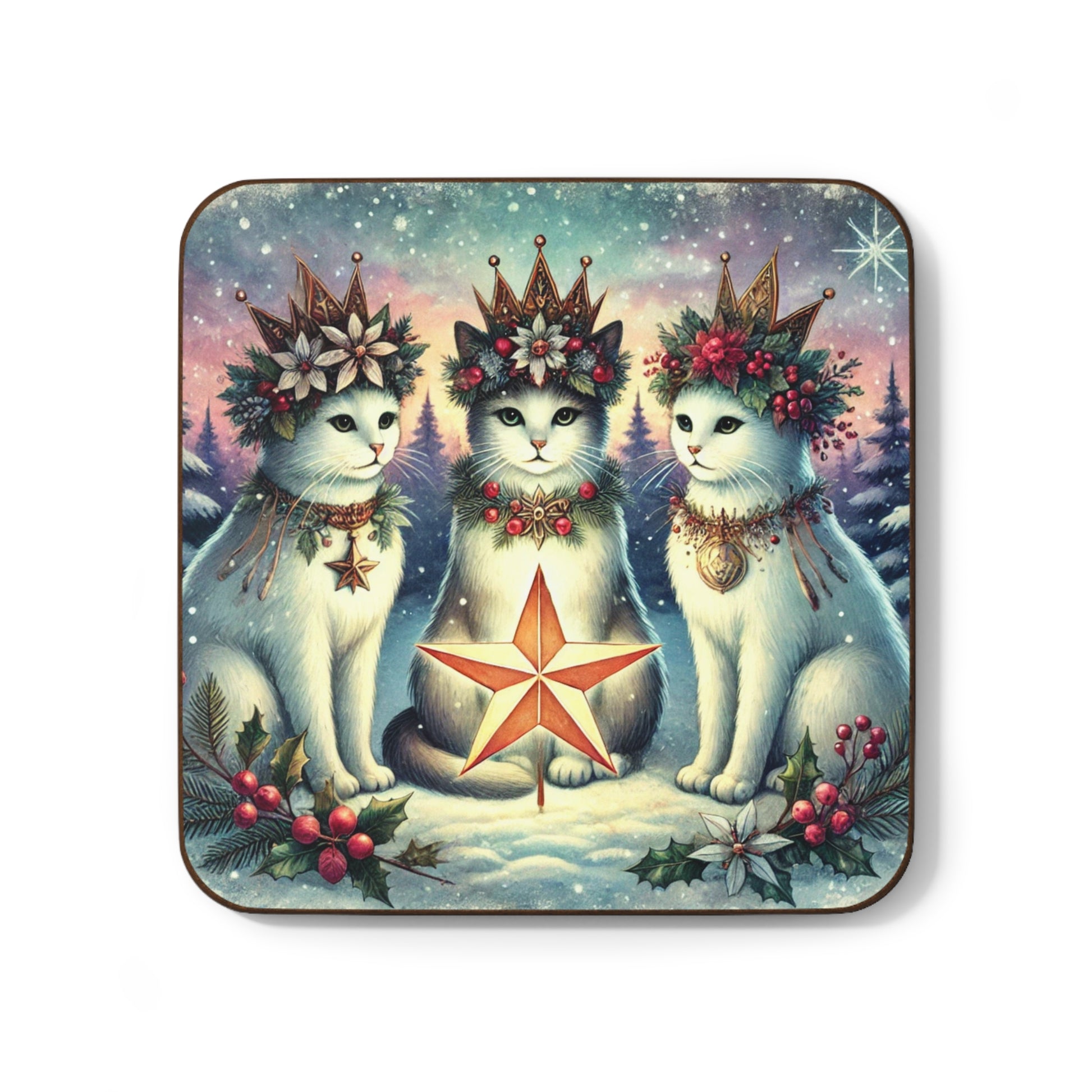 Winter Solstice - Cat lover - Hardboard Back Coaster   